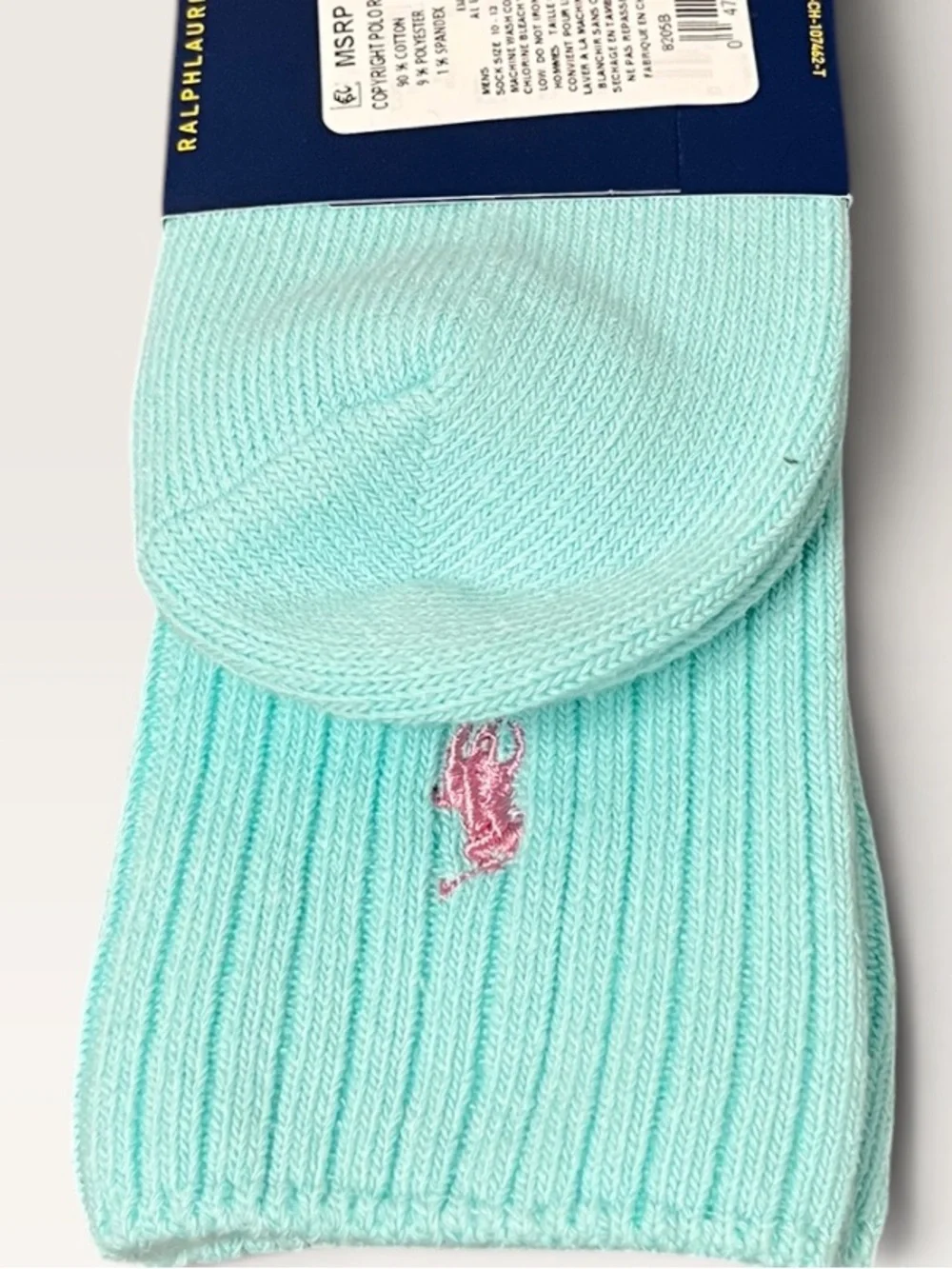 Polo by Ralph Lauren Mint Green Ribbed Crew Socks with Pink Pony